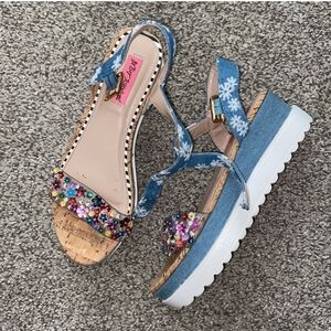 RARE Betsey Johnson Floral Platform Ankle Strap Sandals